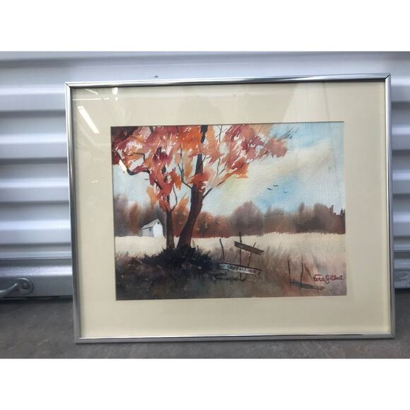 Vera Gilbert Original Signed Watercolor Painting Fall Country Scene Framed